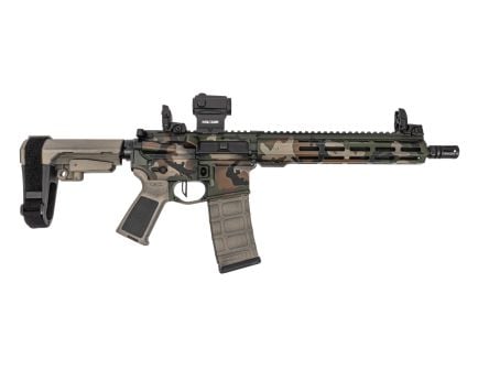 PSA Custom 11.5" CL 5.56 1/7 Phos Pistol W/ 10.5" Hex rail, PSA Custom FCG, Holosun Reddot - Worn Woodland