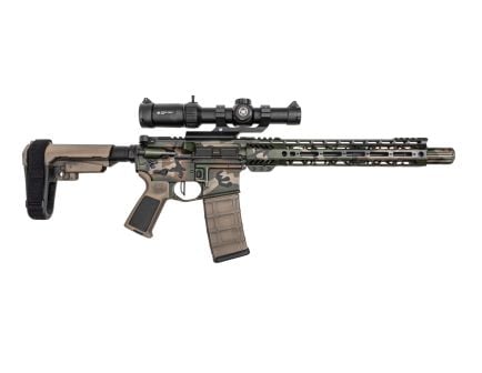 PSA Custom 11.5" 5.56 1/7 Nitride 10.5" LTWT MLOK Pistol, 3.5lb Flat, Vortex Scope - Woodland Camo