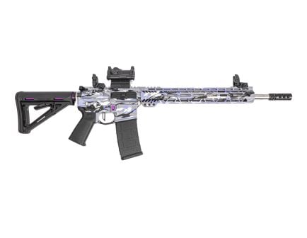 PSA Custom 5.56 16" SS 1/7 Rifle W/ 13.5 M-lok Rail. PSA Custom Flatbow FCG, Romeo 7s Green Dot - 80's Vibe Camo