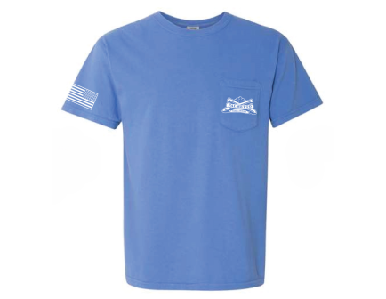PSA Comfort Colors Pocket T-Shirt, Mystic Blue w/ White Logo 