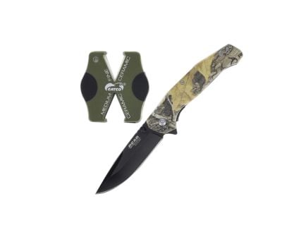 Bear & Son Bear Edge Brisk 2.0 Folding Knife and Sharpener Combo Drop Point, Brown Camouflage
