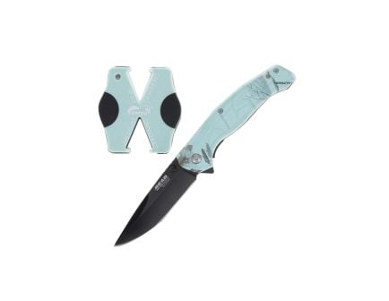 Bear & Son Bear Edge Brisk 2.0 Folding Knife and Sharpener Combo Drop Point, Teal Camouflage