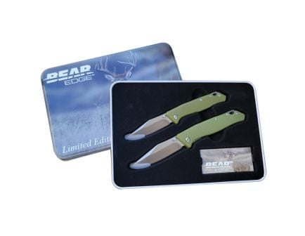 Bear & Son Limited Edition Deer Tin Gift Folding Knife Set, OD Green