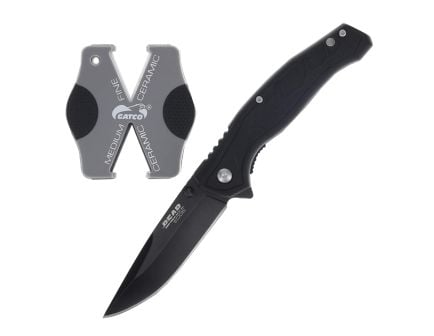 Bear & Son Bear Edge Brisk 2.0 Folding Knife and Sharpener Combo Drop Point, Black