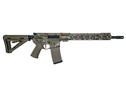 PSA Custom 16" Mid 5.56 NATO 1/7 nit 13.5" Mlok Rifle W/3.5lb Flatbow FCG, Multi Camo Tan