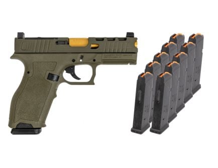 PSA Dagger Full Size - S 9mm Pistol With SWR RMR Slide W/Gold Barrel, Sniper Green With 10-17rd PMAGS & PSA Pistol Bag