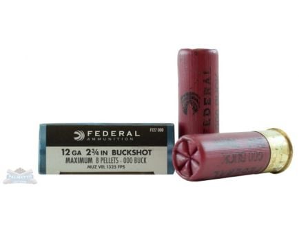 Federal 12ga 2.75" 8 Pellets 000 Buck Power-Shok Shotshell Ammunition 5rds - F127 000