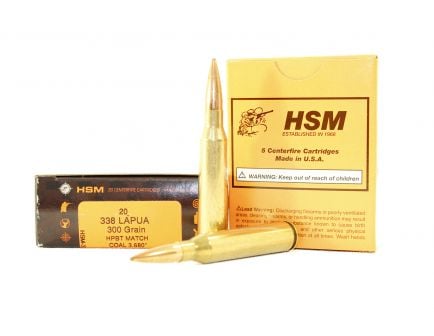 HSM 338 Lapua Mag OAL 3.680" 300gr HPBT Ammunition New Manufactured 20rds -  HSM-338Lapua-3-N68