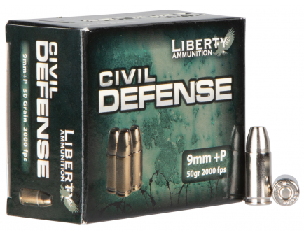 Liberty 9mm+P 50gr HP Civil Defense, 20rds - LA-CD-9-014