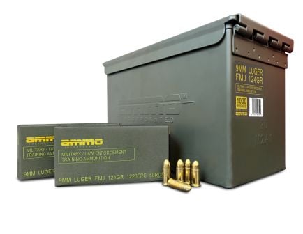 Ammo Inc 9mm 124gr FMJ Military-Law Enforcement Training Ammo 1,000rd Can - 9124FMJ-MLE1000