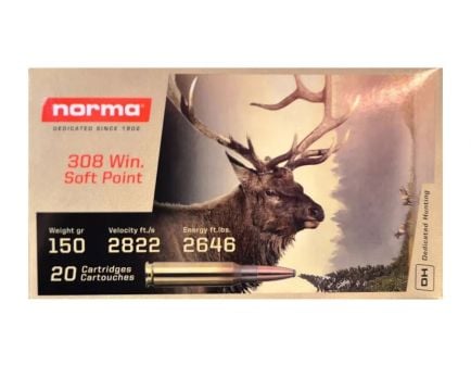 Norma 150 gr Softpoint .308 Winchester Ammunition, 20 Rounds