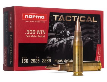 Norma Tactical 150 gr FMJ .308 Winchester Ammunition, 20 Rounds