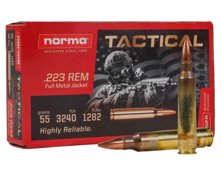 Norma Tactical 55 gr FMJ 223 Remington Ammunition, 20 Rounds