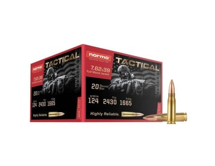 Norma Tactical 124 gr FMJ 7.62x39 Ammunition, 20 Rounds - 295540020