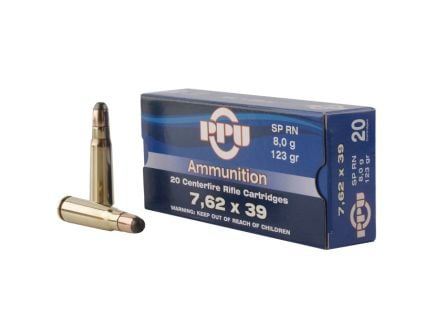 PPU USA Metric Rifle 7.62x39mm 123gr RNSP Rifle Ammo, 20Rds