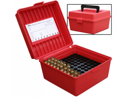 MTM FlipTop Ammo Box 22-250 to 375H-Red-100rd-R-100-30
