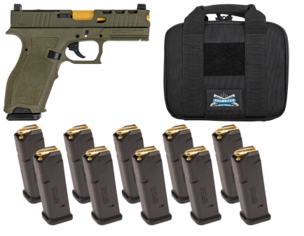 PSA Dagger Full Size - S 9mm Pistol With SWR RMR Slide W/Gold Barrel, Sniper Green With 10-17rd PMAGS & PSA Pistol Bag