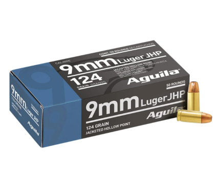 Aguila Pistol 9mm Ammunition, 50 Rounds JHP 124Gr - 1E092125