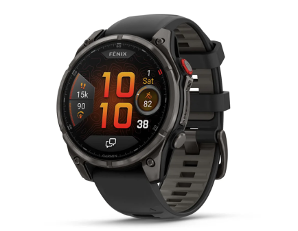 fenix 8 Pro – 47 mm, AMOLED, Sapphire, Carbon Gray DLC Titanium with Black/Gray Silicone Band