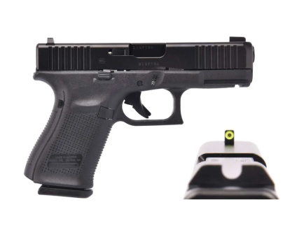 Glock 19 Gen5 9mm Pistol 4.02" 15rd ,Black, Ameriglo Ultimate Carry Sights -Green Tritium Front Sight with Lumigreen Outline- PA195S303UC