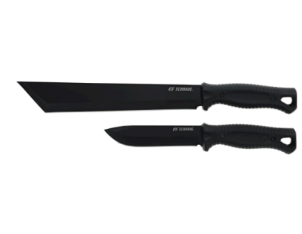 Schrade Machete & Fixed Blade Drop Point Knife Combo, Black - 1259538