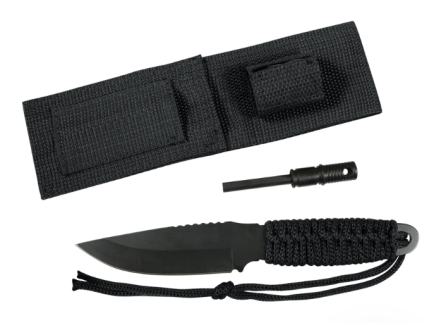 Rothco Large Paracord Knife With Fire Starter - Black
