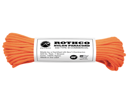 Rothco 550Lb Type III Polyester Paracord - Safety Orange, 100