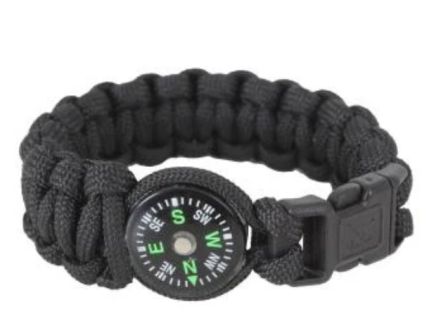 Rothco Paracord Compass Bracelet - Black, 9 In