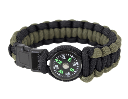 Rothco Paracord Compass Bracelet - Olive Drab - Black, 7 In