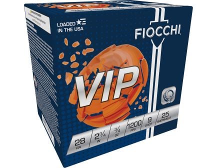 Fiocchi VIP 2.75" 3/4 oz #9 28 Gauge Ammunition, 25 Rounds