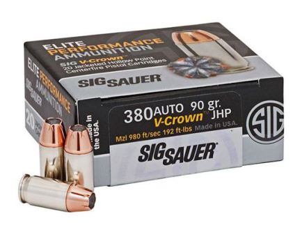 SIG Sauer .380 Auto Ammo 90 Grain JHP 20rds 