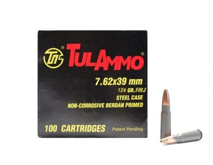 7.62x39mm Ammo Tula 7.62x39mm 124gr FMJ Steel Cased Ammunition (100rds)