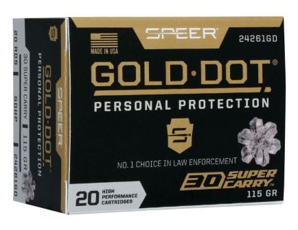 Speer Gold Dot Personal Protection 115 gr GDHP 30 Super Carry Ammunition, 20 Rounds