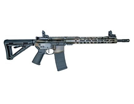 PSA Custom 16" Mid 5.56 NATO 1:7 Nit 13.5" M-Lok Rifle W/ Mbus sights, 3.5lb Flatbow FCG, Spray Can Camo
