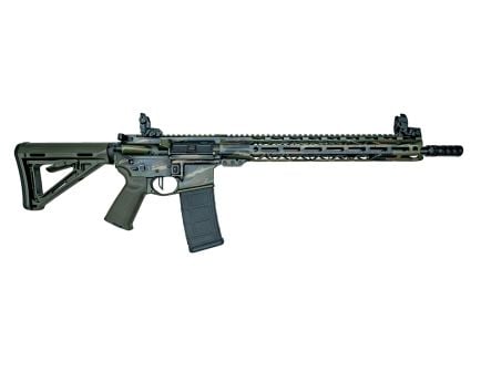 PSA Custom 16" Midlength 5.56 NATO 1:7 Nitride 15" LTWT MLok Rifle W/ Mbus sights, 3.5lb Flatbow FCG, Tiger Stripe Camo ODG