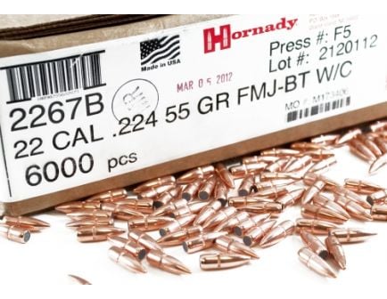 Hornady 22 Cal (.224) FMJ-BT Bullets w/c - 55gr - 6000ct  -2267B