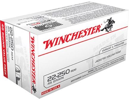 Winchester USA 22-250 45gr JHP Ammunition 40rds - USA222502