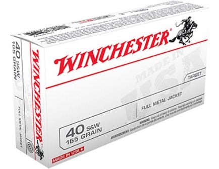 Winchester USA 40 S&W 165gr FMJFN Ammunition, 50 Round Box - USA40SW