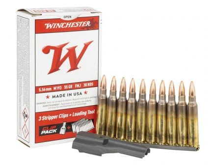 Winchester 55 gr FMJ M193 5.56x45 Ammunition, 30 Rounds On Stripper Clips
