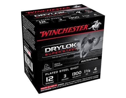 Winchester Drylok Super Steel Magnum 3" 4 Shot Plated Steel 12 Gauge Ammunition 25 Rounds