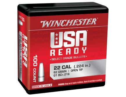 Winchester USA Ready 62 gr OT .22 Cal 224 Reloading Bullets, Pack of 100