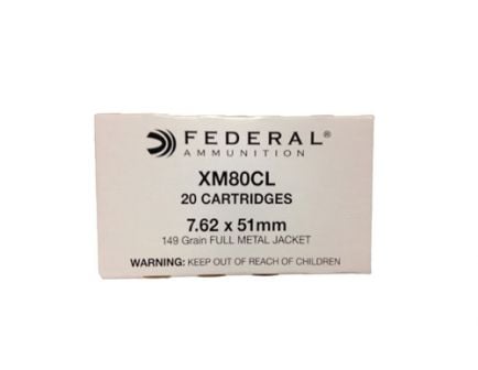 Federal 7.62x51mm NATO 149gr FMJ M80 Ammuniton 20rds -XM80CL