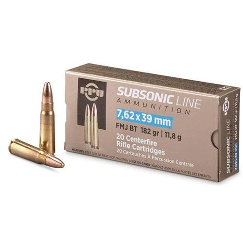 PPU 762 X 39 SUBSONIC FMJ 182GR 20RD BOX 50 BOXES PER CASE - No Credit Card Fees - Low, flat rate shipping